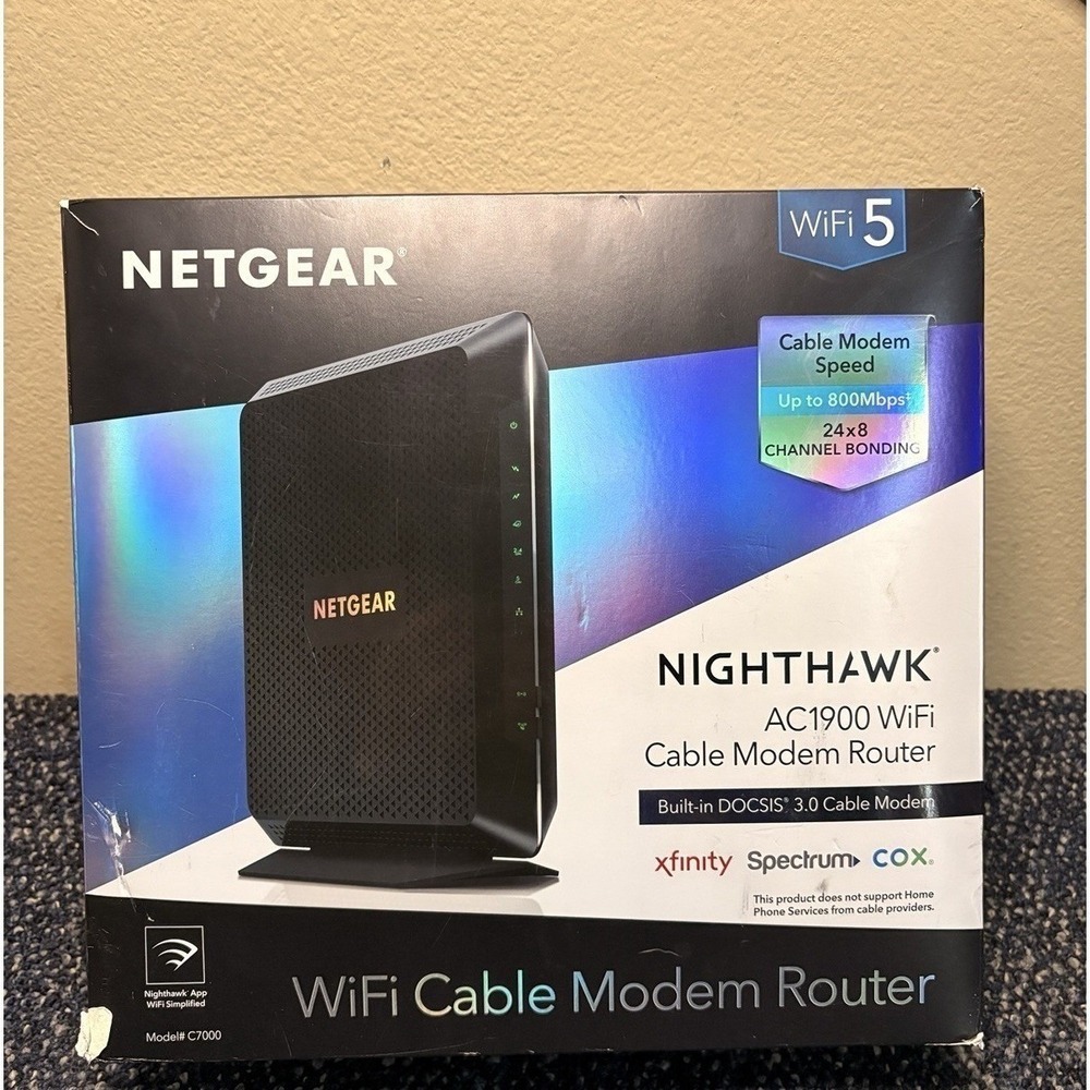 NETGEAR Nighthawk AC1900 WiFi Cable Modem‎ Router DOCSIS 3.0 C7000v2 Black